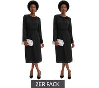 2er Sparpack minimalistisches Damen Satin-Kleid Frühlings-Kleid mit langen Ärmeln Maxi-Kleid 911211 Schwarz  2er Sparpack minimalistisches Damen Satin-Kleid Frühlings-Kleid mit langen Ärmeln Maxi-Kleid 911211 Schwarz