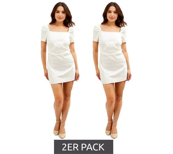 2er Sparpack Damen Puffärmelkleid Strand-Kleid mit Baumwollanteil Midi-Kleid 973350 Weiß 2er Sparpack Damen Puffärmelkleid Strand-Kleid mit Baumwollanteil Midi-Kleid 973350 Weiß
