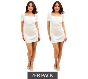 2er Sparpack Damen Puffärmelkleid Strand-Kleid mit Baumwollanteil Midi-Kleid 973350 Weiß 2er Sparpack Damen Puffärmelkleid Strand-Kleid mit Baumwollanteil Midi-Kleid 973350 Weiß