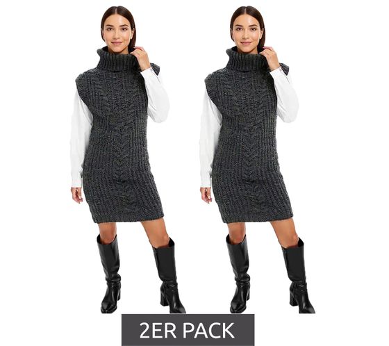 2-Pack Women's Knit Dress with Turtleneck in Cable Knit, 964128 Gray
