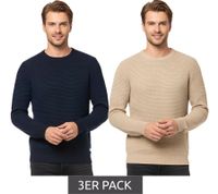Pack de 3 Jerseys de Punto JACK & JONES JJEATLAS para Hombre con Diseño Estructurado, Cuello Redondo de Algodón, 12212816 Beige o Azul Oscuro