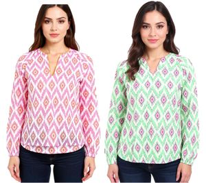 ZWILLINGSHERZ Women's Summer Blouse with Eye-Catching Pattern, Cotton Long-Sleeve Shirt 33227 White/Orange/Pink or White/Green/Pink ZWILLINGSHERZ Women's Summer Blouse with Eye-Catching Pattern, Cotton Long-Sleeve Shirt 33227 White/Orange/Pink or White/Green/Pink