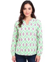 Blusa de verano para mujer ZWILLINGSHERZ con estampado llamativo, camisa de manga larga de algodón 33227 Blanco/Naranja/Rosa o Blanco/Verde/Rosa