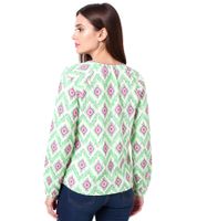 Blusa de verano para mujer ZWILLINGSHERZ con estampado llamativo, camisa de manga larga de algodón 33227 Blanco/Naranja/Rosa o Blanco/Verde/Rosa