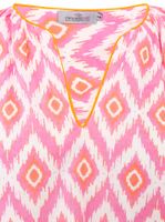 Blusa de verano para mujer ZWILLINGSHERZ con estampado llamativo, camisa de manga larga de algodón 33227 Blanco/Naranja/Rosa o Blanco/Verde/Rosa