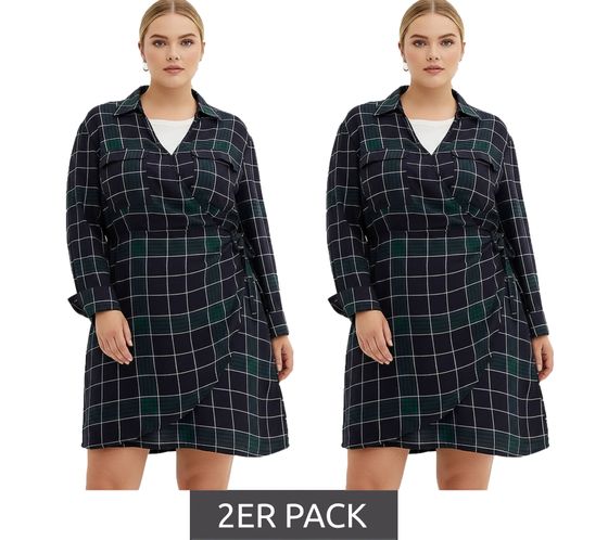 Pack de 2 minivestidos fluidos de mujer, vestido cruzado a cuadros con cuello camisero 914043 Azul