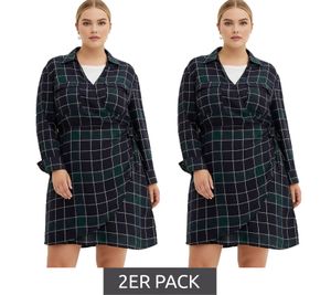 Pack de 2 minivestidos fluidos de mujer, vestido cruzado a cuadros con cuello camisero 914043 Azul Pack de 2 minivestidos fluidos de mujer, vestido cruzado a cuadros con cuello camisero 914043 Azul