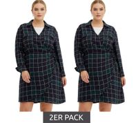 Pack de 2 minivestidos fluidos de mujer, vestido cruzado a cuadros con cuello camisero 914043 Azul