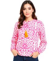 Blouse tunique d'été ZWILLINGSHERZ Ornaments pour femme, à pompons, réf. 33223, disponible en rose, vert ou bleu Blouse tunique d'été ZWILLINGSHERZ Ornaments pour femme, à pompons, réf. 33223, disponible en rose, vert ou bleu