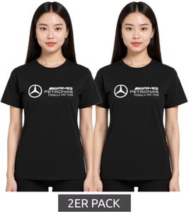 Lot de 2 T-shirts femme Mercedes-Benz AMG Petronas F1 MAPF, 100% coton, grand logo, manches courtes, noir (réf. 701227045 001)