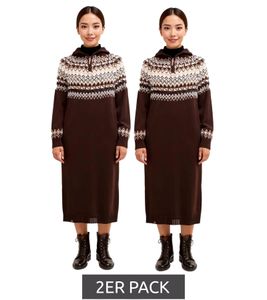 Lot de 2 mini-robes en maille pour femme, fermeture éclair courte, manches longues, marron foncé (réf. 940631)