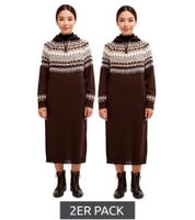 Lot de 2 mini-robes en maille pour femme, fermeture éclair courte, manches longues, marron foncé (réf. 940631)