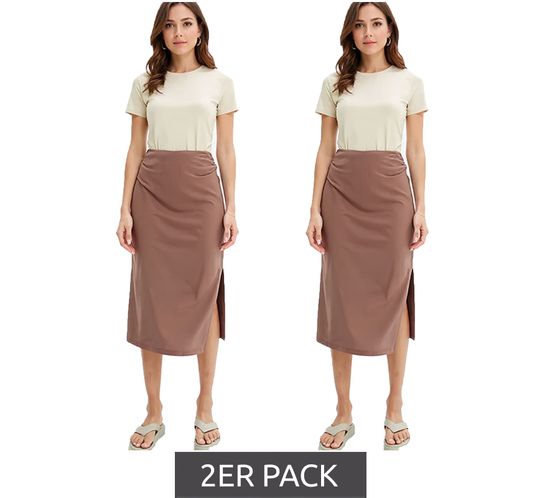 Pack de 2 faldas midi para mujer - Falda de verano elegante con fruncido y abertura lateral 938576 Marrón
