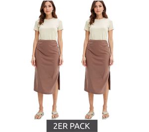 Pack de 2 faldas midi para mujer - Falda de verano elegante con fruncido y abertura lateral 938576 Marrón