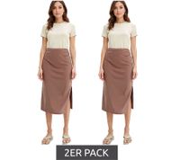 Pack de 2 faldas midi para mujer - Falda de verano elegante con fruncido y abertura lateral 938576 Marrón