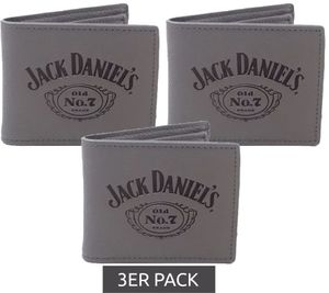 Pack de 3 Carteras de Piel Jack Daniel's con Logo, Gris/Negro