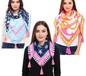 ZWILLINGSHERZ Square Scarf with Anchors and "Moin Moin" Lettering Fashion Scarf 3016Q Pink/Orange, Pink/Blue, or Blue/Pink
