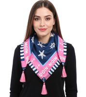 Sciarpa quadrata ZWILLINGSHERZ con ancore e scritta "Moin Moin" - Fashion 3016Q Rosa/Arancione, Rosa/Blu o Blu/Rosa