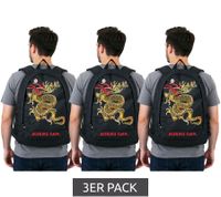 3-Pack Miami Ink Oriental Dragon Tattoo Backpack Daypack Value Pack Black