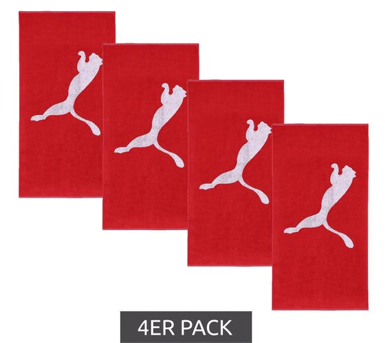 Lot de 4 serviettes de bain PUMA en coton éponge, grand logo de la marque, 50 x 100 cm, 054553 02, rouge