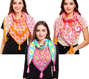 Sciarpa quadrata ZWILLINGSHERZ con fiori e ornamenti, sciarpa alla moda 3016Q Turchese/Rosa/Multicolore, Arancione/Rosa o Arancione/Multicolore