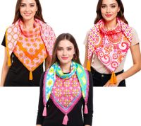 ZWILLINGSHERZ Vierecks-Tuch mit Blumen und Ornamenten Mode-Tuch 3016Q Türkis/Pink/Bunt, Orange/Pink oder Orange/Bunt