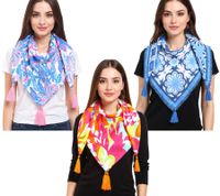 Pañuelo cuadrado Twin Heart con flores y adornos, estilo retro 3016Q, azul/rosa, azul/blanco o rosa/multicolor