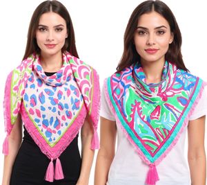 Pañuelo cuadrado ZWILLINGSHERZ con estampado animal, flores y adornos (3016Q-0609) Rosa/Azul/Verde o Azul/Rosa/Multicolor