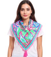 Sciarpa quadrata ZWILLINGSHERZ con stampa animalier, fiori e ornamenti, sciarpa alla moda 3016Q-0609 Rosa/Blu/Verde o Blu/Rosa/Multicolore