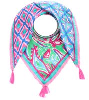 Sciarpa quadrata ZWILLINGSHERZ con stampa animalier, fiori e ornamenti, sciarpa alla moda 3016Q-0609 Rosa/Blu/Verde o Blu/Rosa/Multicolore