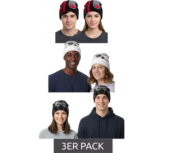3-Pack Star Wars Beanie for Women or Men, One Size Fits All, Fan Item, Winter Hat in Black or White