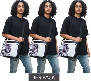 3-Pack RUN DMC Unisex Hip-Hop Band Shoulder Bag Handbag with Wide Strap 38x30x11cm Black