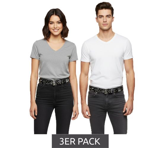 3er Sparpack Motörhead Gürtel für Damen oder Herren Einheitsgröße 100cm mit Logo-Schriftzug Freizeit-Gürtel BT104890MTR Schwarz/Grau
