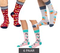 6 Pairs of Moustard Men's Cotton Socks with All-Over Print - Patterned Long Socks with Elephants, Zebras, or Basketballs - Red, Pink, or Gray