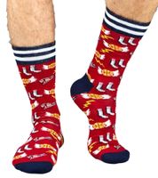 6 Pairs of Moustard Men's Cotton Socks with All-Over Print - Patterned Long Socks with Elephants, Zebras, or Basketballs - Red, Pink, or Gray