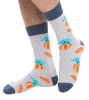 6 Pairs of Moustard Men's Cotton Socks with All-Over Print - Patterned Long Socks with Elephants, Zebras, or Basketballs - Red, Pink, or Gray