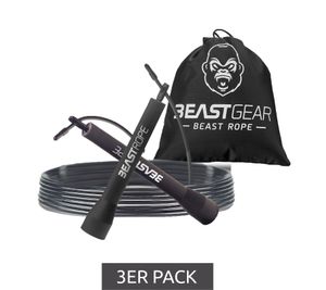 Pack de 3 Cuerdas de Saltar BEASTGEAR de 2,8 m para Entrenamiento de Velocidad, Ligeras y Ajustables, de Acero, para Boxeo, MMA y HIIT, Negras