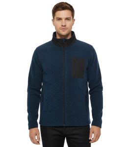 Chaqueta polar para hombre INDICODE Wilton con cuello alto y bolsillo en el pecho, modelo jaspeado de entretiempo 55383MM 420 Azul marino/Negro