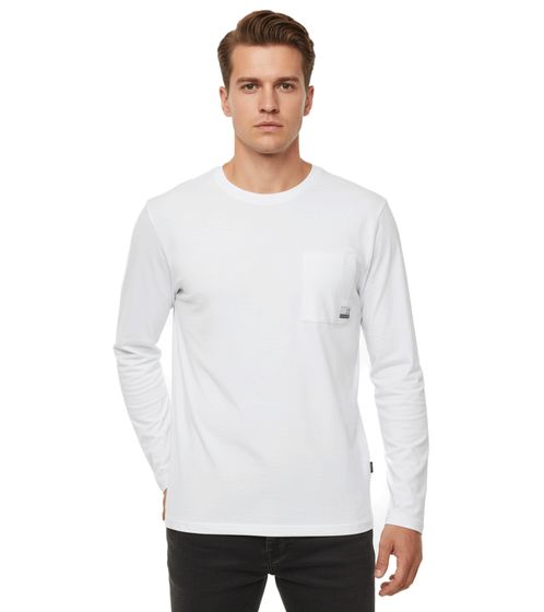 11 PROJECT Emilio Men's Long-Sleeve Basic Shirt with Crew Neck, Cotton Shirt 21300996ME 110601 White