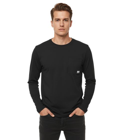 11 PROJECT Emilio Men's Long-Sleeve Basic Shirt with Crew Neck, Cotton Shirt 21300996ME 194008 Black