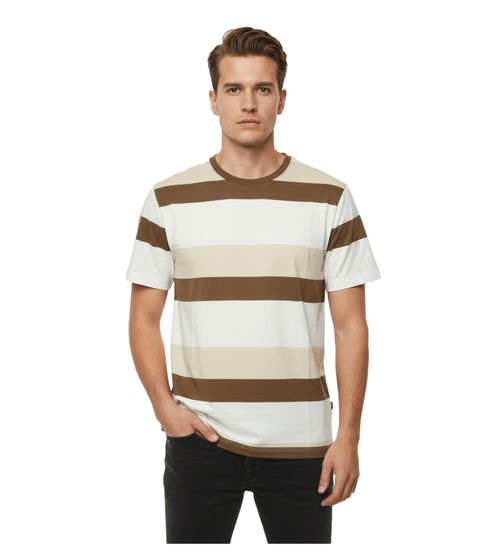 11 PROJECT Frankie Men's Cotton T-Shirt, Color-Blocking Summer Shirt 21301046ME 181016 Brown/White