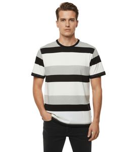 11 PROJECT Frankie Men's Cotton T-Shirt, Color-Blocking Summer Shirt 21301046ME 194008 Black/White/Gray