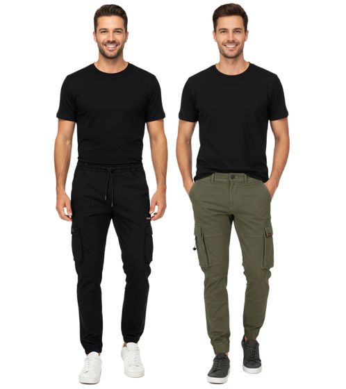 SUBLEVEL Herren Cargo-Hose elastischer Bund mit Kordelzug Baumwoll-Hose in Schwarz oder Grün