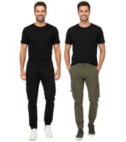 SUBLEVEL Herren Cargo-Hose elastischer Bund mit Kordelzug Baumwoll-Hose in Schwarz oder Grün