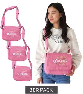 3-Pack Corona Beer Women's Shoulder Bag, Small Shopper, Fan Merchandise with Logo Embroidery, Canvas Bag, Pink