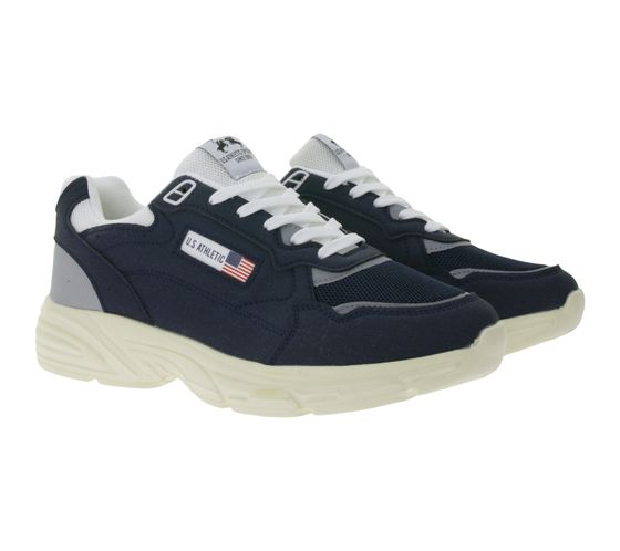 Sneakers casual da uomo U.S. ATHLETIC Flag con effetto sovrapposto, stringate, blu navy/bianco