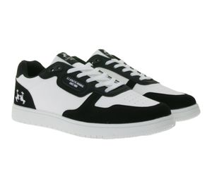 U.S. ATHLETIC Basic Men's Casual Sneakers with Embossed Logo, Lace-Up Shoes with Embroidery, White/Black
