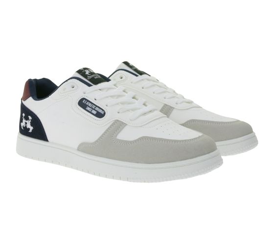 U.S. Athletic Basic Men's Everyday Sneakers with Embossed Logo, Lace-Up Shoes with Embroidery, Sneakers, White/Grey/Navy/Bordeaux