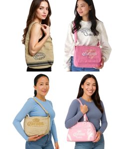 Corona Beer Women's Shoulder Bag with Logo Embroidery - Fan Merchandise - Various Models such as Canvas Bag, Small Shopper, or Bowling Bag in Pink or Beige/Brown