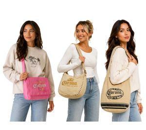 Corona Beer Vintage Bag, Women's Shoulder Bag with Logo Embroidery, Fan Merchandise, Canvas Shopper, Bowling Bag in Pink or Beige/Brown